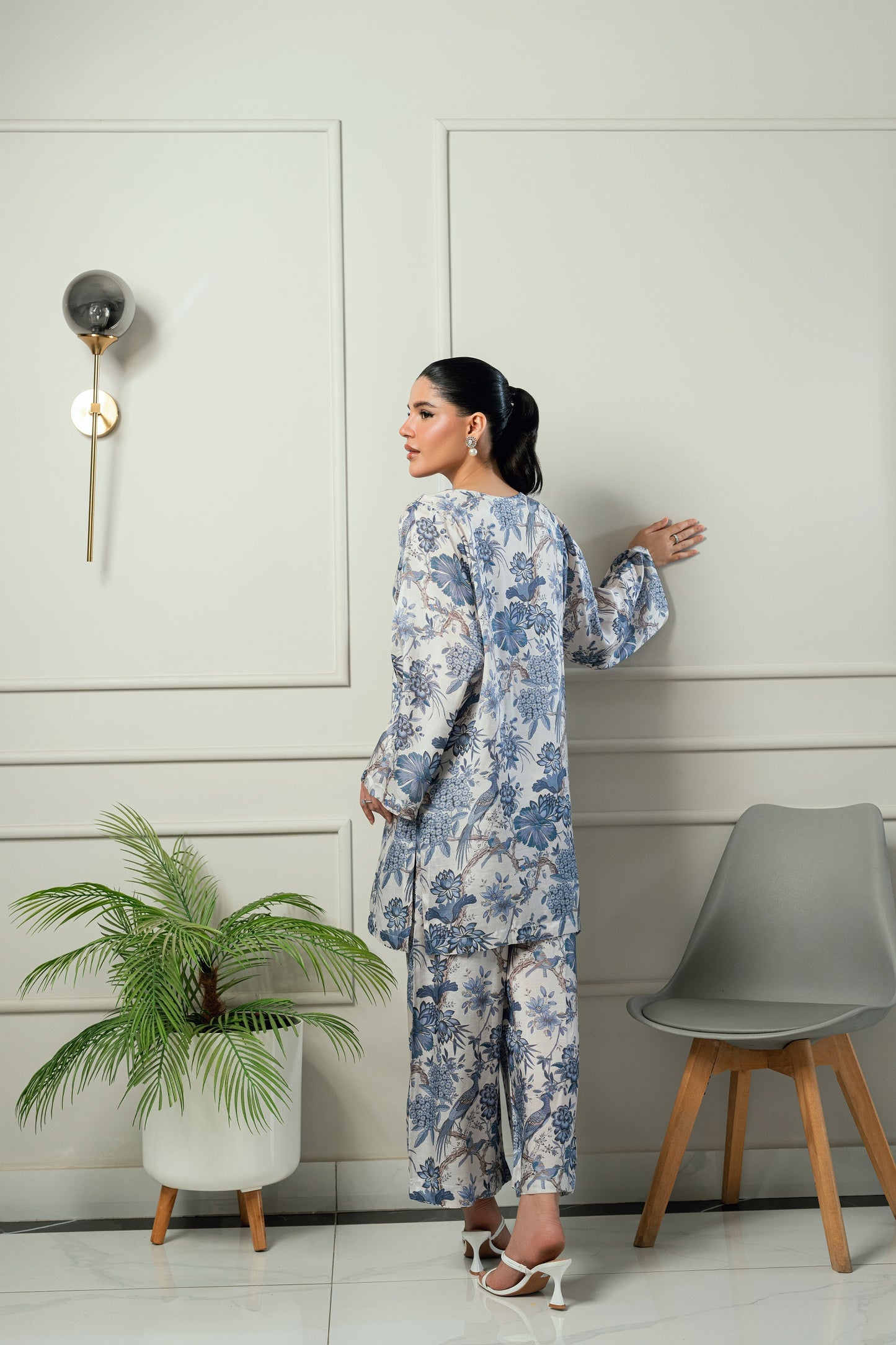 Blue Blossom- Ivory & powder blue printed 2 piece