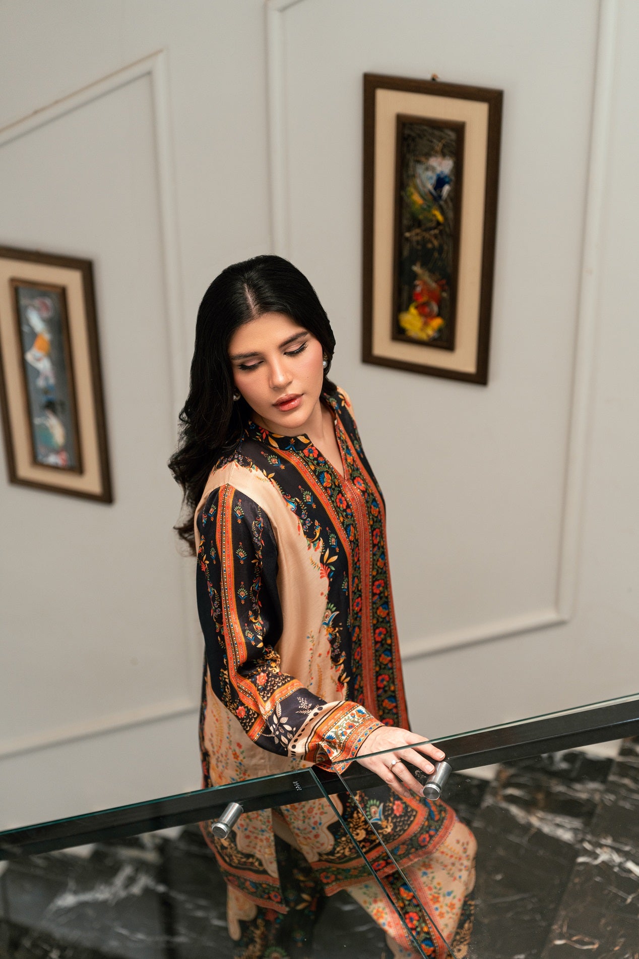 Dusky Charm – Black & Orange Printed 2-Piece