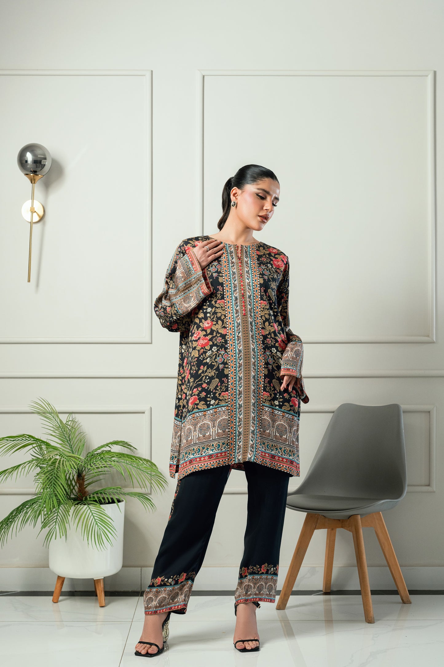 Midnight Rose-Black & red printed 2 piece