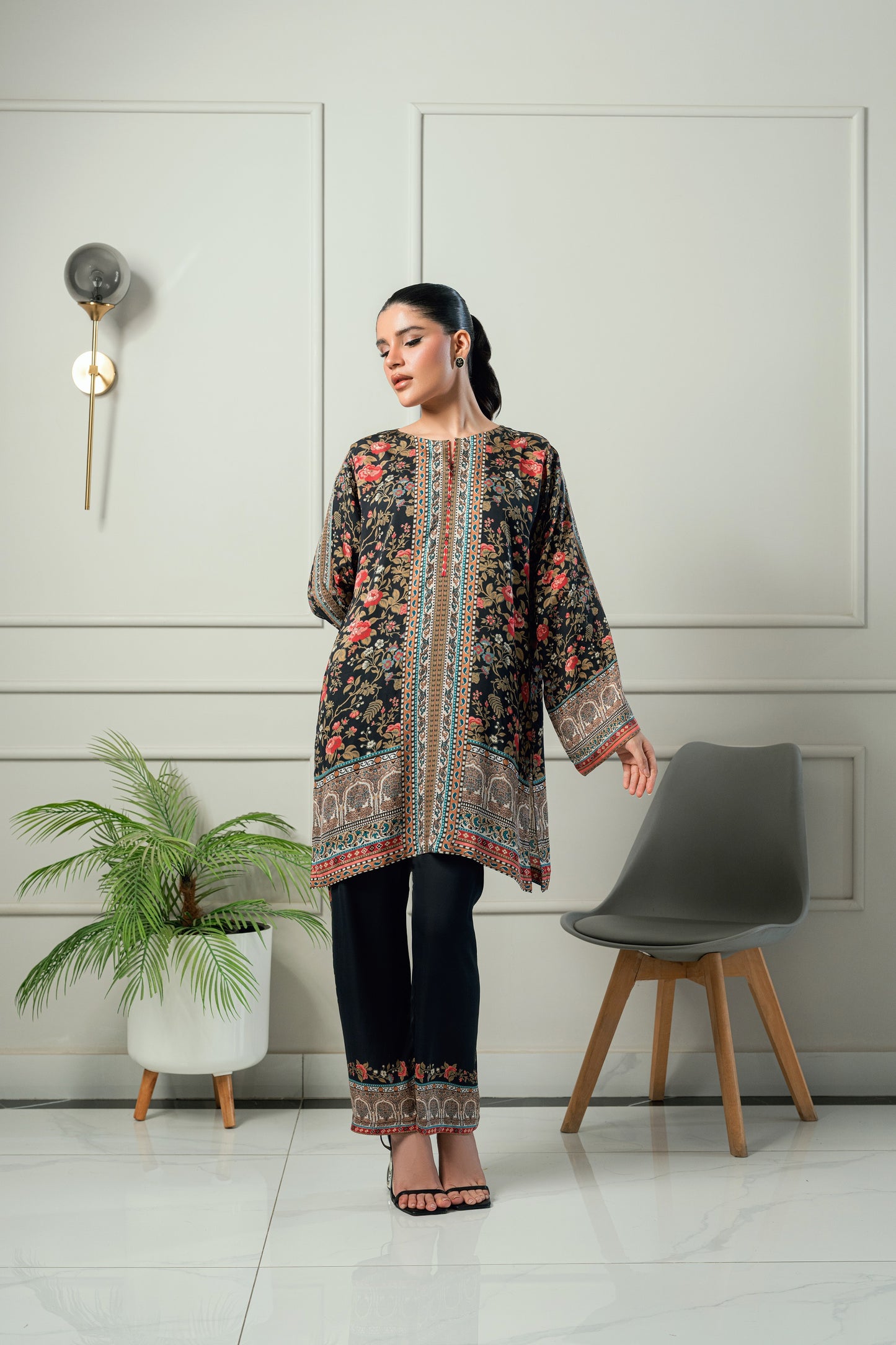 Midnight Rose-Black & red printed 2 piece