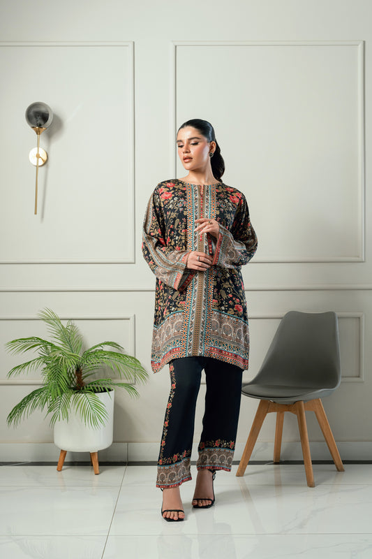 Midnight Rose-Black & red printed 2 piece