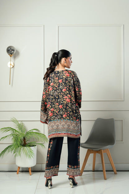 Midnight Rose-Black & red printed 2 piece